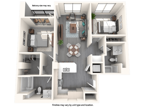 Floor plan for 2 beds, 2 baths, 996 sqft